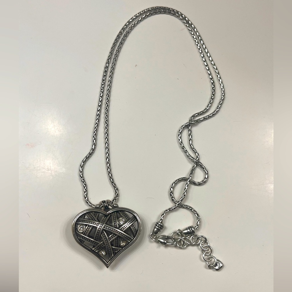 Brighton large heart crystal silver Grateful necklace (reversible) 33 inch chain